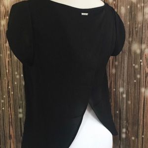 Guess Short Sleeve Black Split Back Top